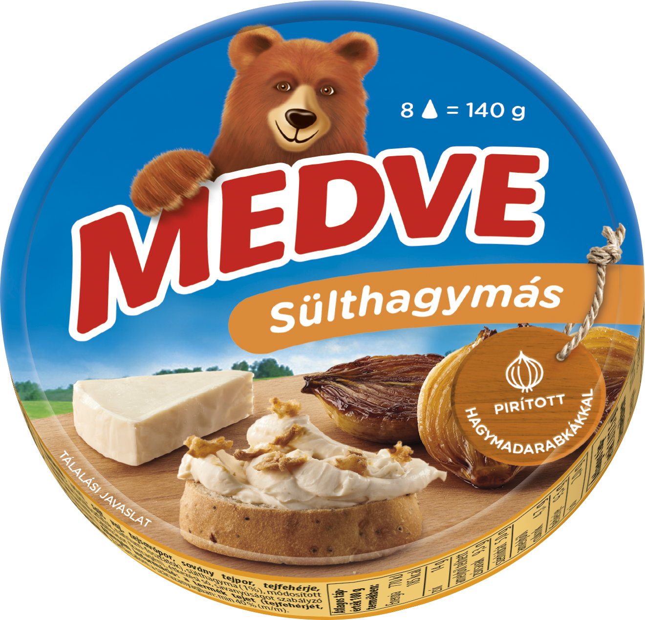 MEDVE SÜLTHAGYMÁS DOBOZOS 140G kenhető, félzsíros ömlesztett sajt